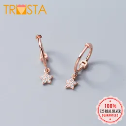 Stud Trusta 2021 Womens Fashion 100% 925 Solid Sterling Silver Star CZ Charmörhängen för kvinnor Sterling-Silver-Jewelry XY1234