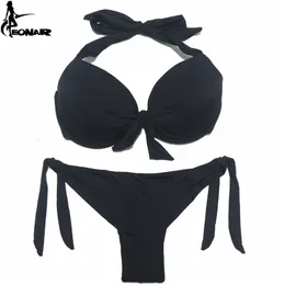 Eonar Bikini Solid Swimsuit Push Up Set Brazylijski Cut / Classic Bottom Garnitury kąpielowe Sexy Plus Size Swimwear 210629