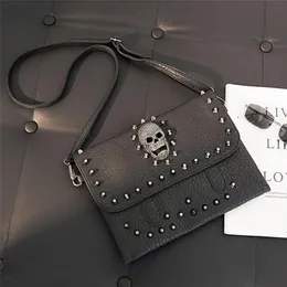 Wholesale men leathers shoulder bags popular diamond-studded handbag street personalized rivet punk clutch bag horizontal multi-card leather storage wallet