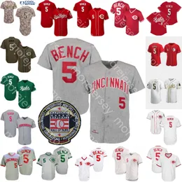 Johnny Bench Jersey Hall Of Fame Patch 1969 1976 White Grey Cooperstown Grey Red White Pinstripe Player Fans Salute to Service White Golden