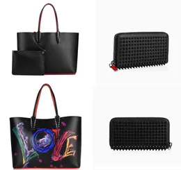 2PIC / SET Moda Kadınlar Omuz Çantaları Hakiki Deri Perçinler Cüzdan Spike Yay Crossbody Erkekler Messenger Çanta Tote Tasarımcı Çanta