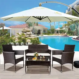 TOPMAX 4 PC Outdoor Garden Rattan Patio Furniture Set Cushioned Seat Wicker Sofa sets US stock a04 a49