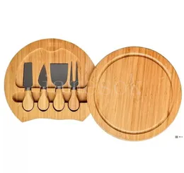 Kitchen Tools Bamboo Cheese Board and Knife Set Round Charcuterie Boards Swivel Meat Platter Holiday Housewarming Gift de212