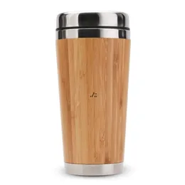 450 ml Naturlig bambu Tumbler Rostfritt stål Liner termosflaska Vakuumflaskor Isolerade flaskor Kaffe Te Kaffe Mugg Träkopp Seaway GWF11398