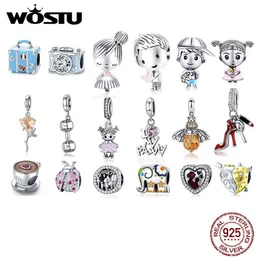 Wostu 925 sterling silver kvinnor pojke tjejer husdjur kamera bee charm kaffe nyckelpiga pärlor passar diy ursprungliga armband hängsmycken smycken