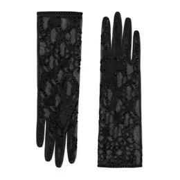 Glove lüks rüzgar geçirmez sıcak en kaliteli siyah tül eldiven kadınlar için tasarımcı bayanlar mektuplar yazdıran işlemeli dantel sürüş beş moda ince parti eldiven 2 boyut