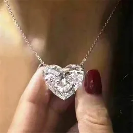 Choucong Brand Simple Fashion Jewelry Solitaire Real 925 Sterling Silver Large Diamond Heart Pendant White Topaz Gemstones Handmade Women Wedding Necklace Gift