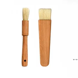 Wooden Oil Brushes Wood Handle Baking BBQ Tools Grill Pastry Butter Honey Sauce Basting Bristle Round Flat Brush Baking RRB13038
