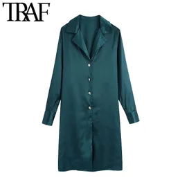 TRAF Женская мода с металлическими пуговицами Свободные удобные блузки Винтажные женские рубашки с длинным рукавом Blusas Chic Tops 210415