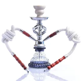 Shisha arabisk hookah med dubbla rör glas botten metall stam full uppsättning vattenrör hookah