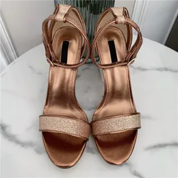 Swobodny projektant Sexy Lady Fashion Sandals Gold Glitter Strass Strass Peep Peep Stopa Slingback High Heel Stiletto Strippel Buty Sandalias Sandalias