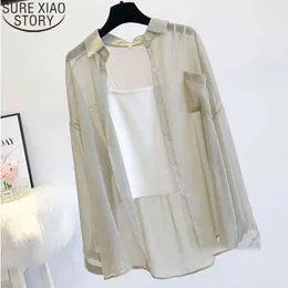 Casual Estate Protezione solare Abbigliamento Donna Sottile Cappotto allentato Camicie Cardigan femminile Camicia con aria condizionata Top Copertine Blusas 9932 210417