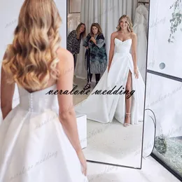 Country Garden Wedding Dress Pressing линия Милая атлас Сплит свадебное платье на заказ принцесса неформальный случай платья партии