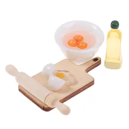 5pcs / 세트 귀여운 롤링 핀 달걀 그릇 올리브 오일 세트 부엌 액세서리 1:12 인형 집 소형