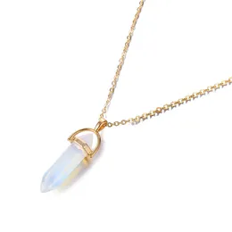 Natursten Chakra Reiki Healing Halsband Hexagon Prism Opal Turkos Rosa Quartz Crystal Pendulum Necklace