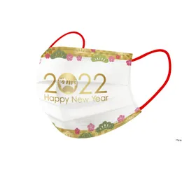 2022 new year mask adult tiger year disposable three-layer red printing masks wholesale spot RRA10827