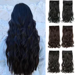 Synthetic Wigs XQ 5 Clips/piece Natural Silky Straight Hair Extention 24"inches Clip In Women Long Fake