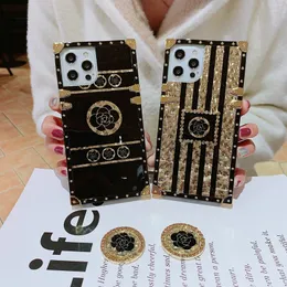 Designad telefonfall för iPhone 11 12 Pro Max XS X 7 8 Plus Bling Cover Skyddande dekoration med hållare