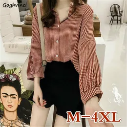 Bluzki Koszulki Kobiety Luźne Duży Rozmiar M-4XL Plaid All-Match Shirt Kobiet Koreański Styl Moda Retro Streetwear Chic Ulzzang Nowy X0521