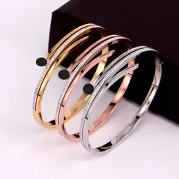 Luxury Designer Multilayer Clasp Nail Bracelets Bangle Full Diamond Women's Stainless Steel bracelet high quality jewelry supply