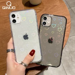 Cell Phone Cases Fashion Gradient Laser Love Heart Leaf Pattern Case For iPhone 13 11 12 Pro Max X XS XR 7 8 Plus SE 2020 Clear Cover With Hearts