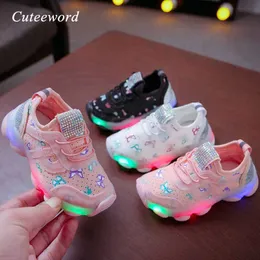 Sapatilhas de calçados para crianças para meninos LED luz esportes sapatos malha 2021 outono novo luminoso sapato meninas sapatilhas crianças de 2 a 7 anos G1025