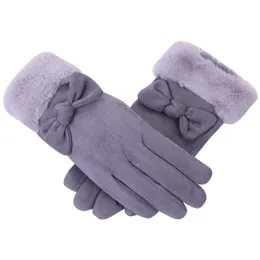 Перчатки без пальцев 2021 женская бакскин осенью и зимой ветрозащитный теплый плюс бархат серый, розовый, черный, синий цвета