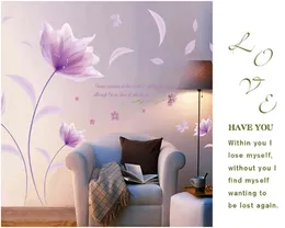 Adesivo de parede amor romântico flores roxas quarto para decoração de casa decalques de arte adesivos de fundo papel de parede decoração 210420