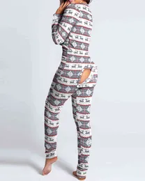 New Year Christmas Xmas Functional Buttoned Flap Printed Adults Pajamas Suit One Piece Sleevewear Detachable Jumpsuits 210415