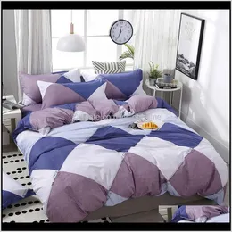 FUNBAKY 4PCSSET 200x230cm Simple Style Geometric Pattern Conterter Cotton Duvet Cover Set Sängkläder Hem Textil 5ohir Avnoq