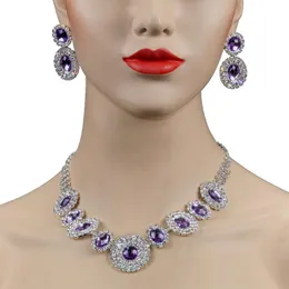 Orecchini collana cranio set di cristalli viola set argento gioielli di strass africana africani