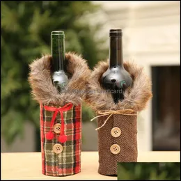 Decoraciones navideñas Suministros festivos para fiestas Hogar Jardín 2021 Botella de vino Er Bolsa Conjunto de decoración con lazo para el año Navidad Noel Cena Mesa Drop De