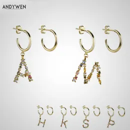 Andywen 925 스털링 실버 크리스탈 문자 A M 농구 드롭 Dangle 귀걸이 알파벳 K 초기 E 매력 귀걸이 여성 쥬얼리 210608