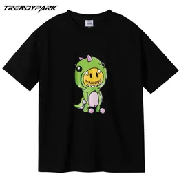 Męskie Hip Hop Oversize Tshirt Streetwear Cute Little Dinozaur Digital Drukowane Bawełniane Casual Topy Tee T Shirt Para Mężczyźni Odzież 210601