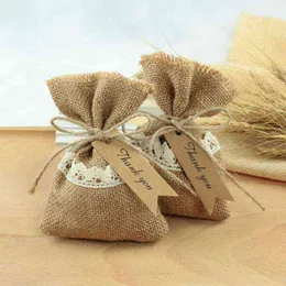 20 pcs Burlap Bags Natural Jute Burlap Sack Favor Favor Chuveiro Rústico Casamentos Recepções Favores e Presentes H1231