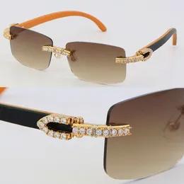 New Metal Big Stones Diamond Set Rimless 757 Sunglasses Wood Glasses Designer Wooden Man Woman Frame UV400 Lens Sun Glasses Womans Eyeglasses 18K Gold Frames Size:57