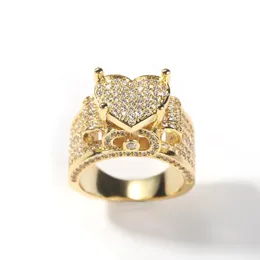 Choucong Wyjątkowe obrączki Luksusowa biżuteria Srebro próby 925 Złote wypełnienie Pave Biały szafir CZ Diament Kamienie jubilerskie Impreza Kobiety Pierścionek zaręczynowy Serce Prezent