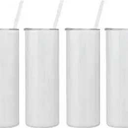 20oz vit blank sublimering tumblers muggar rak dubbel vägg isolerad vit rostfritt stål sublimering DIY vatten koppar