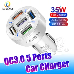 35 W Hızlı Şarj QC3.0 5 USB Portları Evrensel Telefon Araç Şarj Oto Güç Adaptörleri iPhone Samsung Xiaomi Izeso