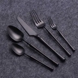 Black Cutlery Set Stainless Steel Tableware 5 Pcs Dishwasher Safe Dinnerware Fork Knife Spoon for Wedding Flatware Drop 211112