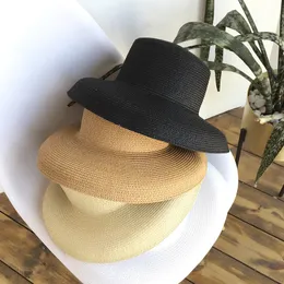 Hepburn Vintage Beach Straw Hat Sommar Utomhus Solskydd Keps Solid Färg Enkel Casual Caps Andas Breda Brim Hattar