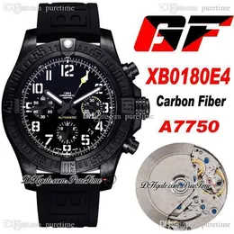 GF XB0180E4 ETA A7750 Automatisk kronograf Mens Watch Carbon Fiber Case PVD Alla Svart Ring Vit Stor Nummer Markörer Logo Gummi Strap Super Edition Puretime F6