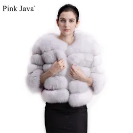 Pink Java QC1801 real fox fur coat women winter thick fur jacket short fur coat wholesale genuine fox short sleeve 210927