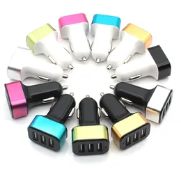 Bärbar 3 Port USB Billaddare Slumpmässig Färg 2.1A 1A Mobiltelefoner Snabbladdning Triple Ports Auto Laddare Adapter 12V 24V