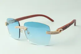 Direct sales double row diamond sunglasses 3524025 with tiger wooden temples designer glasses, size: 18-135 mm