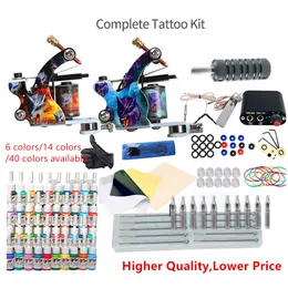 Kit de tatuagem com metralhadora, 6/14/40 cores, suprimentos descartáveis, mini fonte de alimentação, kits de tatuagem para iniciantes, acessórios para arte corporal