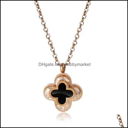 Pendant Necklaces & Pendants Jewelry Korean Fashion Black And White Shell Lucky Clover Necklace Double Layer Clip Crystal Zircon Titanium St