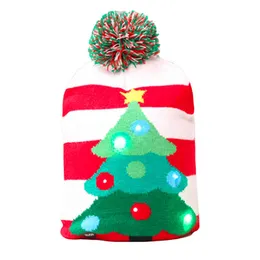 Wholale custom Beanie holiday decorative winter knitted with flashing LED lights Jacquard Christmas hat