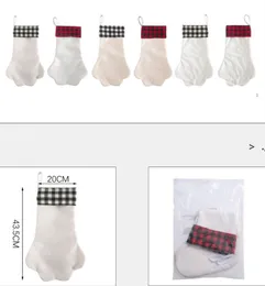 DIY Sublimation Blanks Dog Paw Christmas Stocking Plaid Linne Palm Socks Presenter Bag Xmas Tree Pendant Oranment LLD10326