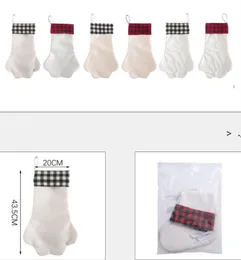 DIY Sublimacja Spółki Pies Paw Christmas Stocking Plaid Pościel Palm Skarpetki Prezenty Torba Xmas Drzewo Wisiorek Oranment LLD10326